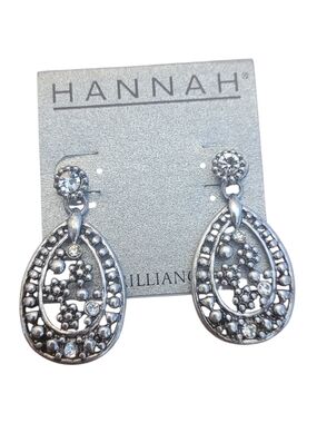 🥳4/$25!🥳 HANNAH Silver Dangle Teardrop Earrings with Clear Crystals